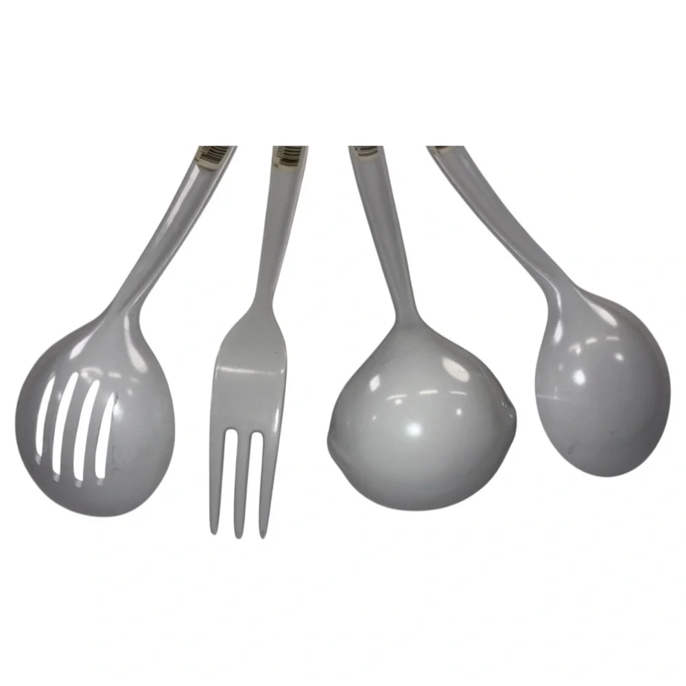 Vtg Ekco White Melamine Cooking Utensils Set Slotted Basting Spoon Fork Ladle